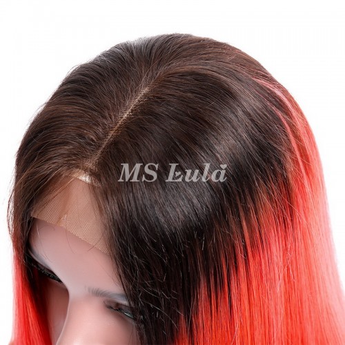 Black Root 1b/Pink Ombre Color Straight BOB Lace Closure Wig | Human Hair Wig | Lace Front