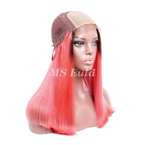 Black Root 1b/Pink Ombre Color Straight BOB Lace Closure Wig | Human Hair Wig | Lace Front