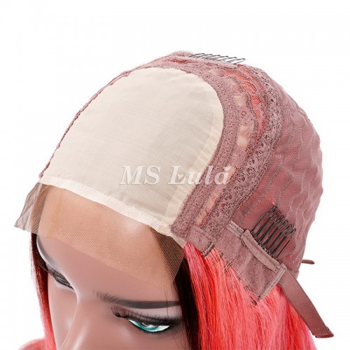 Black Root 1b/Pink Ombre Color Straight BOB Lace Closure Wig | Human Hair Wig | Lace Front