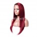 Black Root Ombre Dark Red Color Human Hair Silky Straight Lace Front Wig