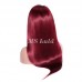 Black Root Ombre Dark Red Color Human Hair Silky Straight Lace Front Wig