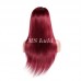 Black Root Ombre Dark Red Color Human Hair Silky Straight Lace Front Wig