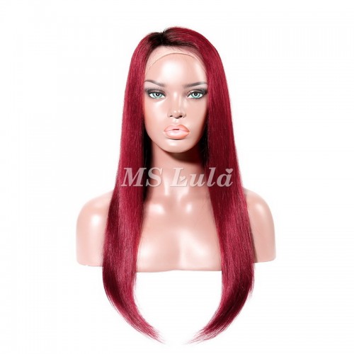Black Root Ombre Dark Red Color Human Hair Silky Straight Lace Front Wig | Human Hair Wig | Lace Front