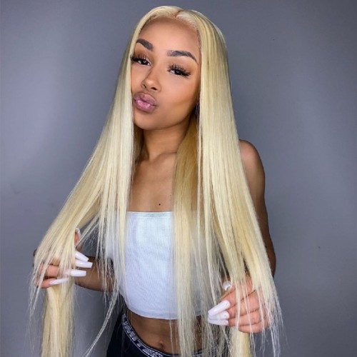 #613 Blonde Human Hair Transparent Lace Silky Straight Full Lace Wig | Human Hair Wig | Lace Front