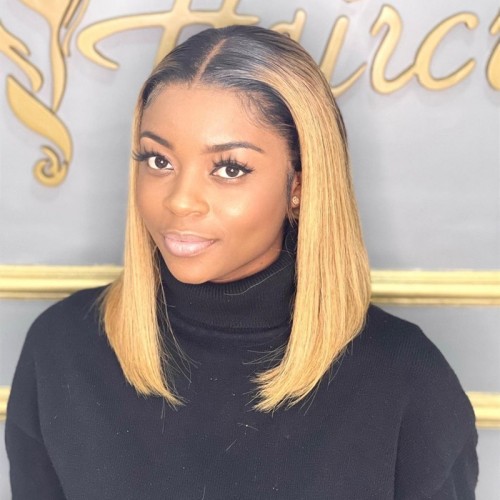 Black Root Ombre 1B/27 Straight BOB Lace Front Wig | Human Hair Wig | Lace Front