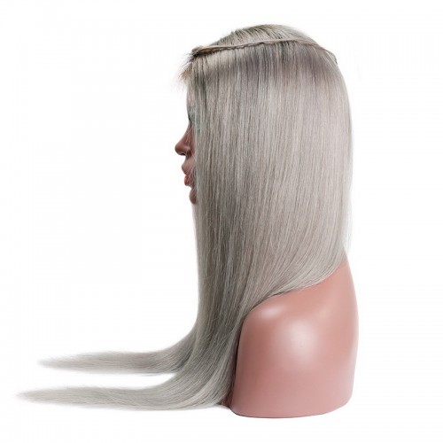 Black Root Ombre Silver Grey Straight Human Hair 13x4 Lace Front Wig | Human Hair Wig | Lace Front