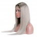 Black Root Ombre Silver Grey Straight Human Hair 13x4 Lace Front Wig