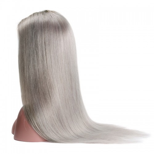 Black Root Ombre Silver Grey Straight Human Hair 13x4 Lace Front Wig | Human Hair Wig | Lace Front