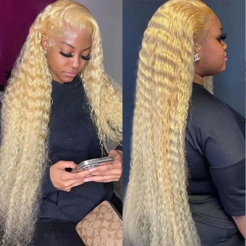 #613 Blonde Curly Human Hair 13x4 Lace Front Wig | Human Hair Wig | Lace Front