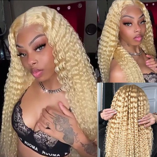 #613 Blonde Curly Human Hair 13x4 Lace Front Wig | Human Hair Wig | Lace Front