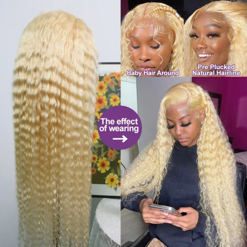 #613 Blonde Curly Human Hair 13x4 Lace Front Wig | Human Hair Wig | Lace Front