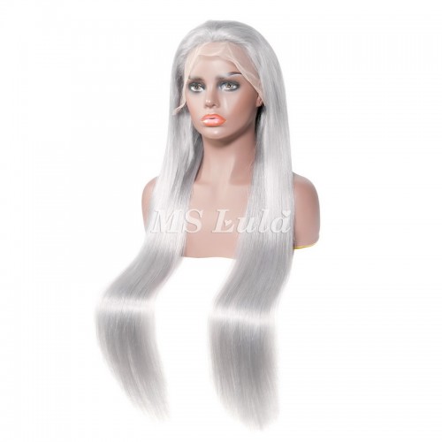 Ms Lula Silver Grey Straight Human Hair 13x4 Lace Front Wig | Human Hair Wig | Lace Front