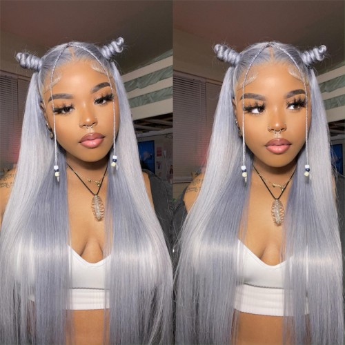 Ms Lula Silver Grey Straight Human Hair 13x4 Lace Front Wig | Human Hair Wig | Lace Front
