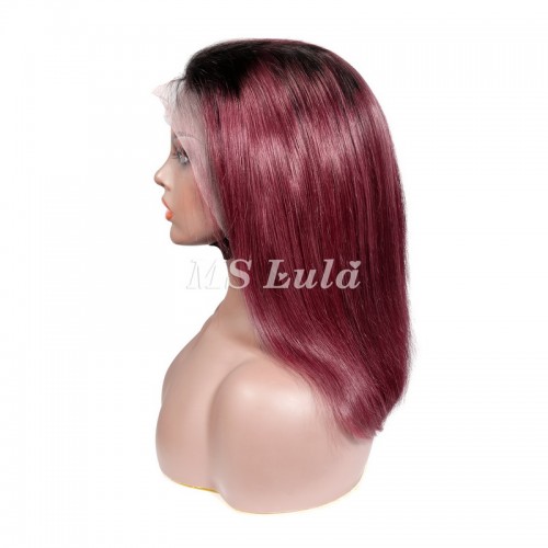 Black Root 1B/99J Ombre Color Straight BOB Lace Front Wig | Human Hair Wig | Lace Front