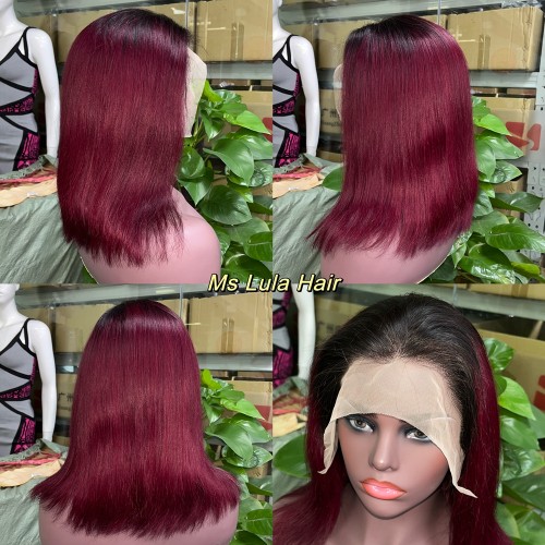 Black Root 1B/99J Ombre Color Straight BOB Lace Front Wig | Human Hair Wig | Lace Front