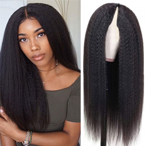 Virgin Human Hair Kinky Straight V Part Wigs | Human Hair Wig | Lace Front