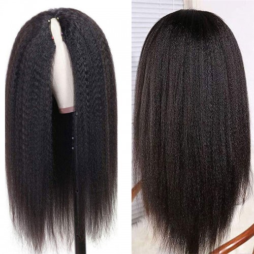 Virgin Human Hair Kinky Straight V Part Wigs | Human Hair Wig | Lace Front