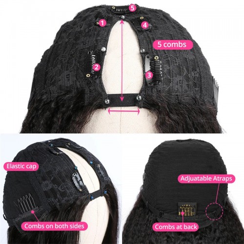 Virgin Human Hair Afro Kinky Curly V Part Wigs | Human Hair Wig | Lace Front
