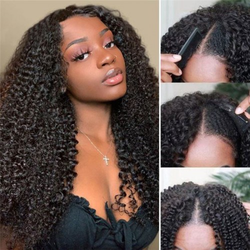 Virgin Human Hair Afro Kinky Curly V Part Wigs | Human Hair Wig | Lace Front
