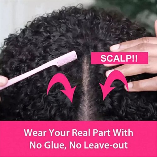 Virgin Human Hair Afro Kinky Curly V Part Wigs | Human Hair Wig | Lace Front