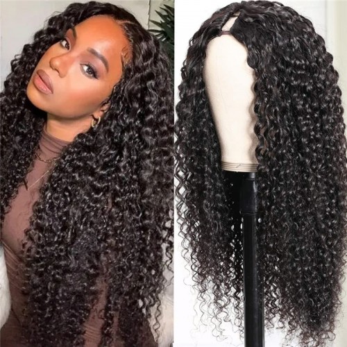Virgin Human Hair Afro Kinky Curly V Part Wigs | Human Hair Wig | Lace Front