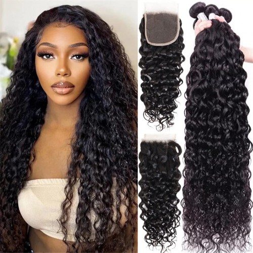 Virgin Water Wave Hair Bundles With 5x5 Transparent/HD Lace Closure | Human Hair Wig | Lace Front