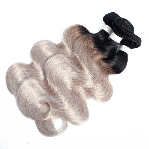 Virgin Hair Body Wave Ombre Dark Roots Grey Hair Bundles | Human Hair Wig | Lace Front