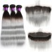 Black Root Grey Straight Virgin Hair Bundles With 13x4 Lace Frontal Closure