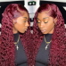 Burgundy Color #99j Human Hair Water Wave 13X4 Lace Front Wigs