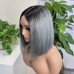 2x6 #1b/Grey Colored Straight BOB Lace Closure Virgin Human Hair Wig