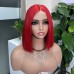 2x6 Red Colored Straight BOB Lace Closure Virgin Human Hair Wig
