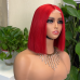 2x6 Red Colored Straight BOB Lace Closure Virgin Human Hair Wig