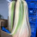 Customized 13x6 Green Highlight Straight Colored Transparent Lace Front Bob Wig