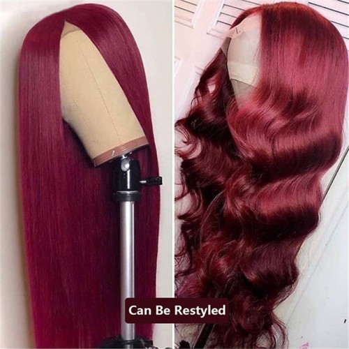 #99J Color Human Hair Straight Transparent Lace 13x4 Full Frontal Wig | Human Hair Wig | Lace Front