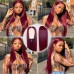 #99J Color Human Hair Straight Transparent Lace 13x4 Full Frontal Wig