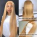 #27 Honey Blonde Human Hair Straight Transparent Lace 13x4 Full Frontal Wig