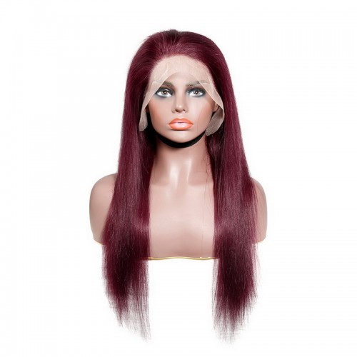 #99J Color Human Hair Straight Transparent Lace 13x4 Full Frontal Wig | Human Hair Wig | Lace Front