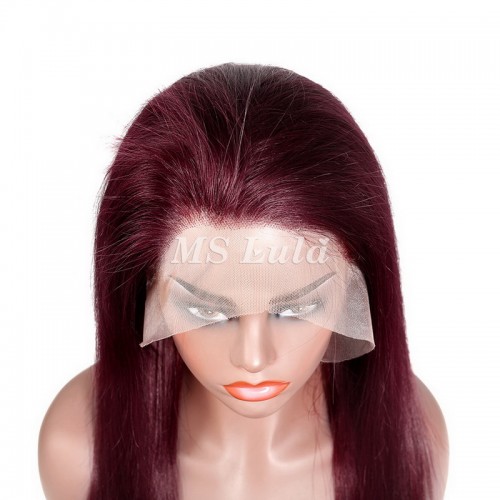 #99J Color Human Hair Straight Transparent Lace 13x4 Full Frontal Wig | Human Hair Wig | Lace Front