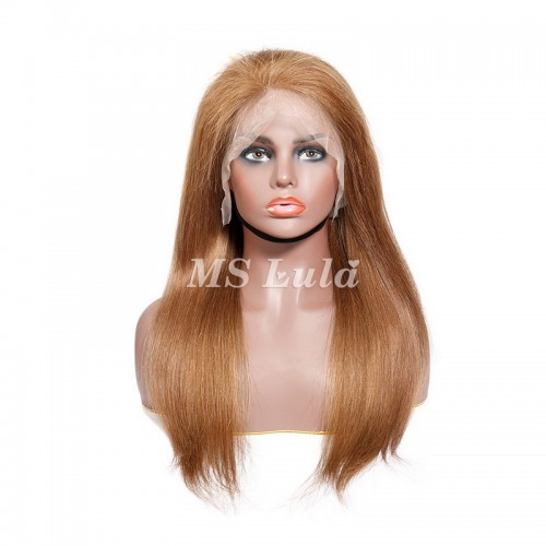 #8 Color Human Hair Straight Transparent Lace 13x4 Full Frontal Wig | Human Hair Wig | Lace Front
