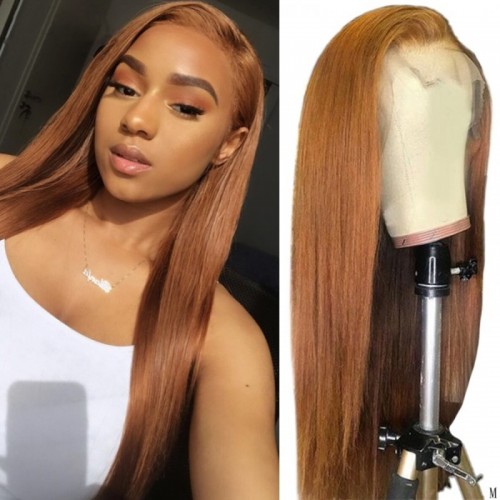 #8 Color Human Hair Straight Transparent Lace 13x4 Full Frontal Wig | Human Hair Wig | Lace Front