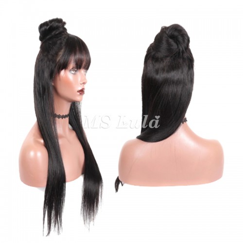 Straight Transparent Lace Front Wig 180 Density With Bang | Human Hair Wig | Lace Front