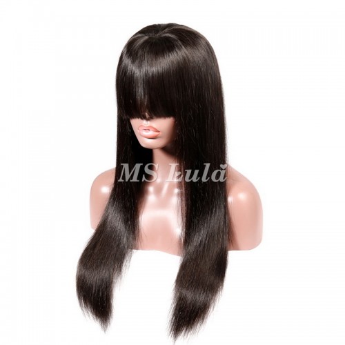 Straight Transparent Lace Front Wig 180 Density With Bang | Human Hair Wig | Lace Front
