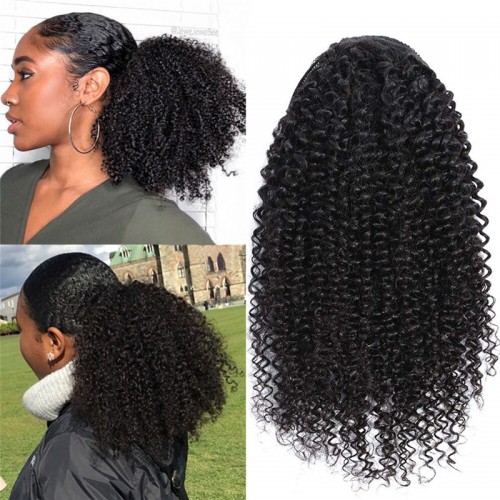Kinky Curly Drawstring Ponytail 100% Virgin Remy Human Hair Extensions | Human Hair Wig | Lace Front
