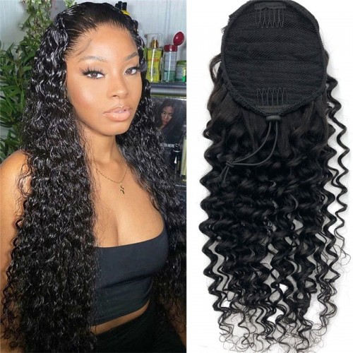 Deep Wave Drawstring Ponytail 100% Virgin Remy Human Hair Extensions  | Human Hair Wig | Lace Front