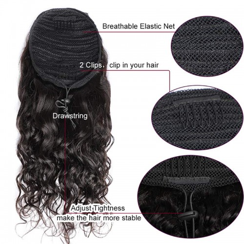 Water Wave Drawstring Ponytail Virgin Remy Human Hair Extensions | Human Hair Wig | Lace Front