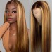 Honey Blonde Highlight #4/27 Human Hair 4x4 Lace Closure Wig Silky Straight