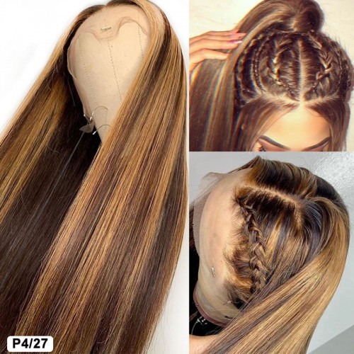 Piano Color Highlight #4/27 Human Hair 13x4 Lace Front Wig Silky Straight | Human Hair Wig | Lace Front
