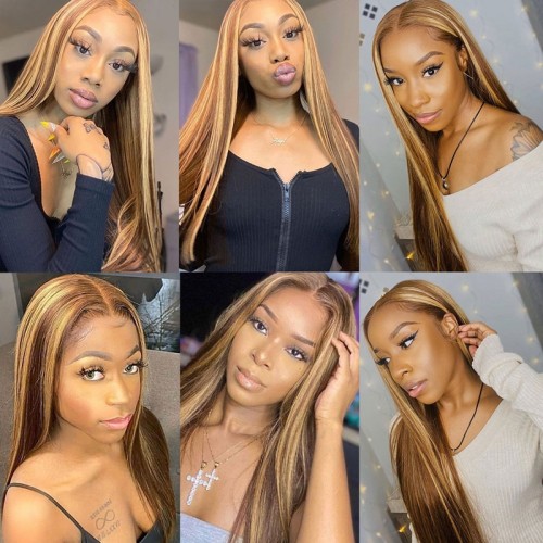 Piano Color Highlight #4/27 Human Hair 13x4 Lace Front Wig Silky Straight | Human Hair Wig | Lace Front