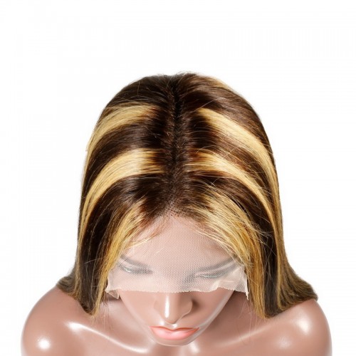 Piano Color Highlight #4/27 Human Hair 13x4 Lace Front Wig Silky Straight | Human Hair Wig | Lace Front
