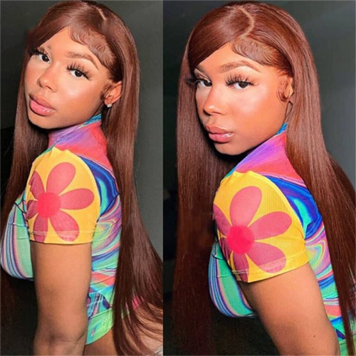 #33 Reddish Brown 13x4 Transparent Lace Front Straight Season Vibe Wig | Human Hair Wig | Lace Front